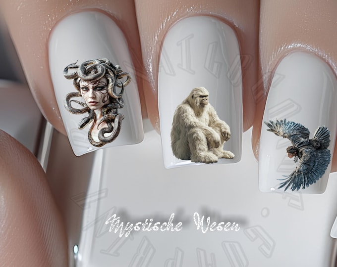 Mythical Creatures Water Nail Stickers, Water Slide Stickers for Nails - Creatures, Mythical Beings, Medusa, Pegasus, Dragon, Unicorn