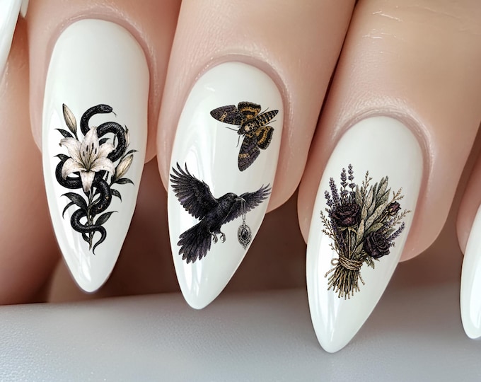 Dark Aesthetic Water Nail Stickers, Water Decals for Nails – Gothic, Occult, Witchy, Antique Style