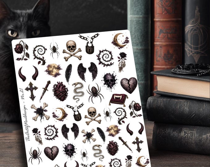 Gothic Water-Slide Decal Sticker | Nails | Nail Art | Dark Academia, Halloween, Bone/Skull