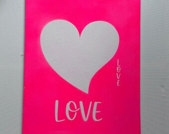 Lienzo artístico moderno para pared con diseño de corazón, amor, neón, rosa fuerte, blanco