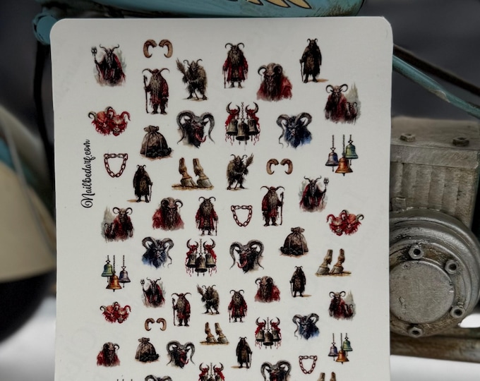 Krampus, Krampus nail stickers, Krampus nails, spooky nail art, waterslide decals, nail stickers, Christmas Krampus