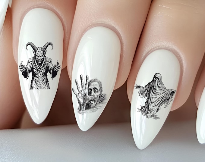 Antique Halloween Water Nail Stickers – Water Decals for Nails: Vampire, Victorian, Gothic, Demon