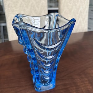 Vintage Czech Vaclav Hanus “Drapery” Blue Glass Vase