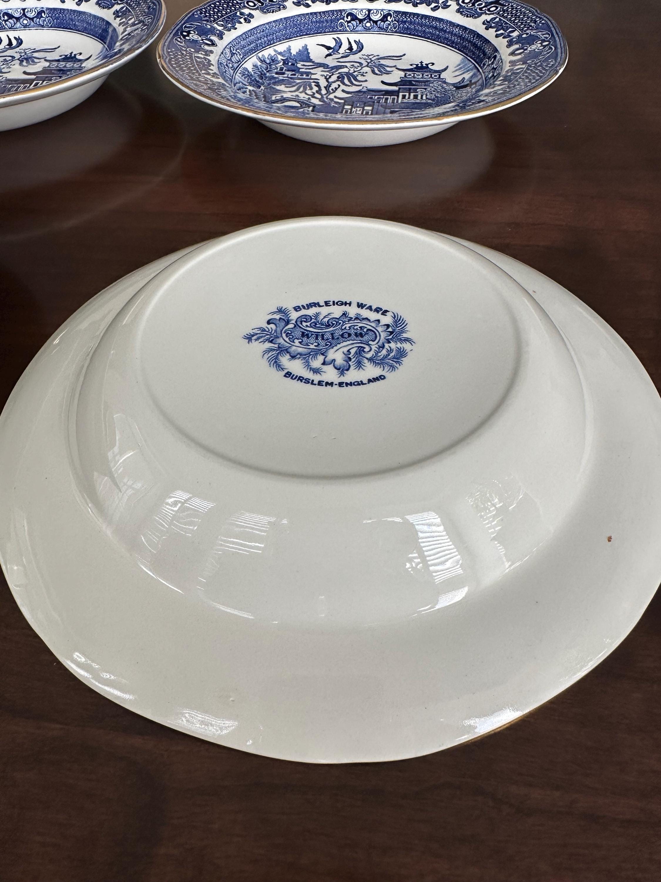 Set of 4 Blue Vintage Willow Burleigh Ware Rimmed Bowls for 115