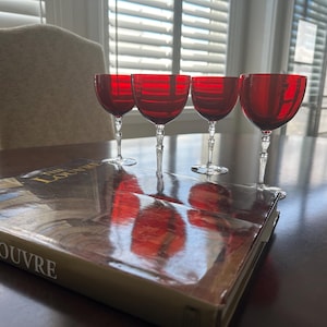 Set mit 4 Vintage Morgantown Wein / Wasser Rubinrot Gläsern