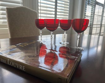 Set di 4 bicchieri vintage Morgantown da vino/acqua rosso rubino