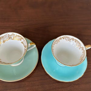 Vintage AYNSLEY Green Teacup & Saucer