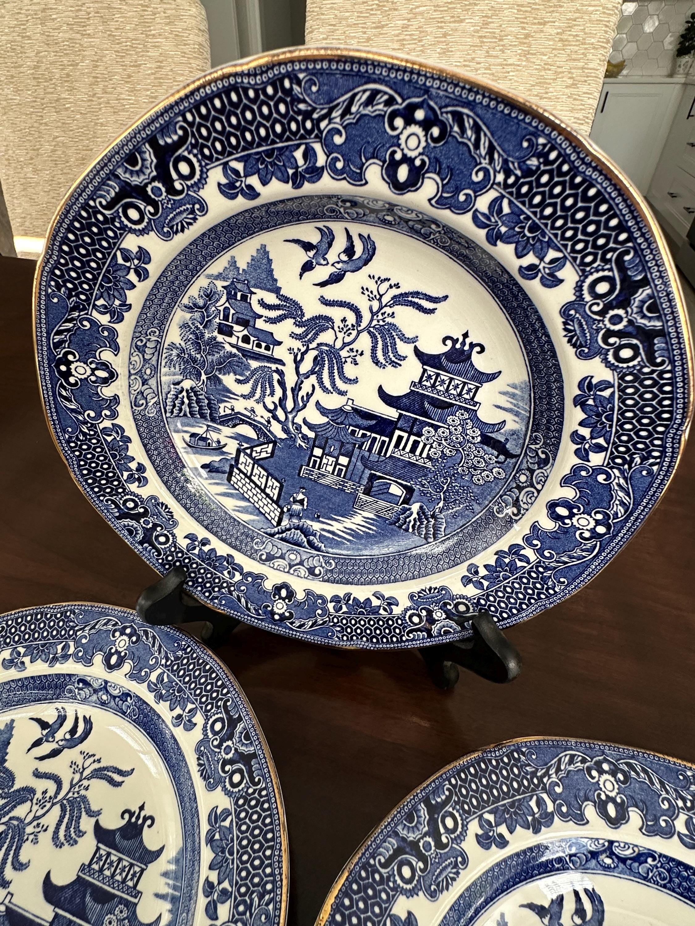 Set of 4 Blue Vintage Willow Burleigh Ware Rimmed Bowls for 115