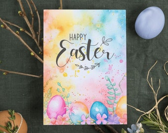 Watercolor Easter Card Happy Easter Printable Card Easter Egg Hunt Easter Rainbow Watercolor Postcard Easter Postcard