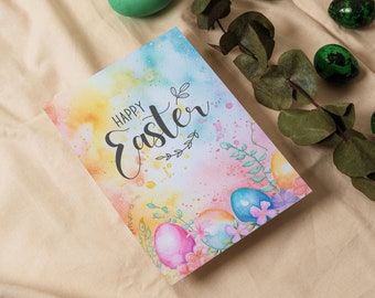 Happy Easter Greeting Card Watercolor Easter Printable Card Easter Egg Hunt Easter Cards Watercolor Easter Postcard