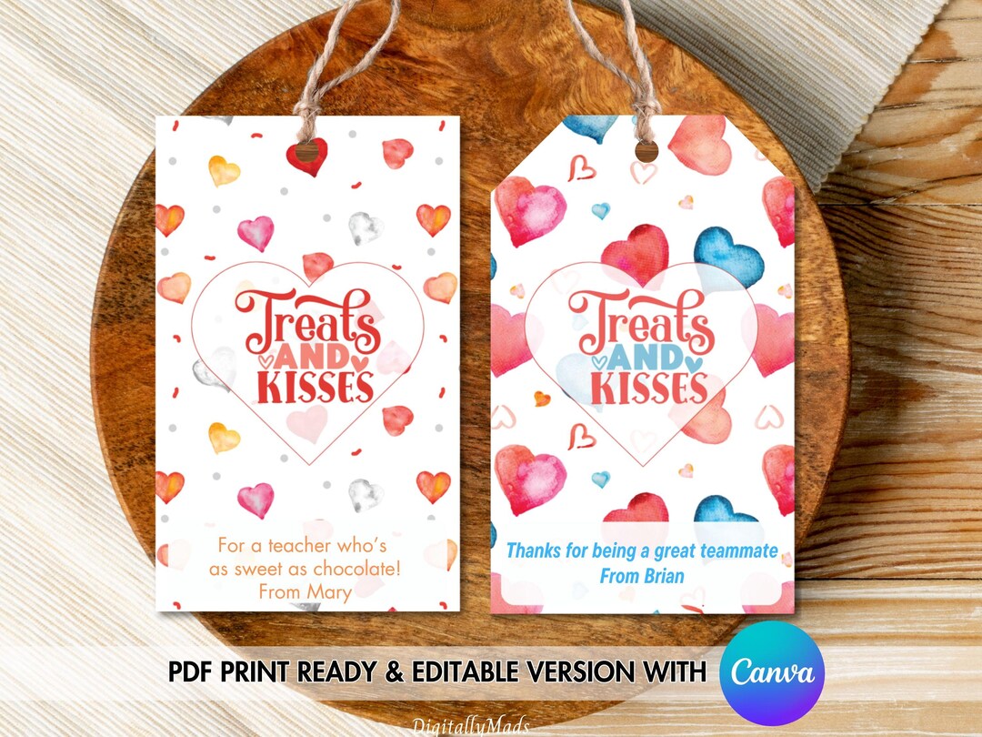 Printable Valentine Gift Tags, Template Custom Canva, Kids Treats ...