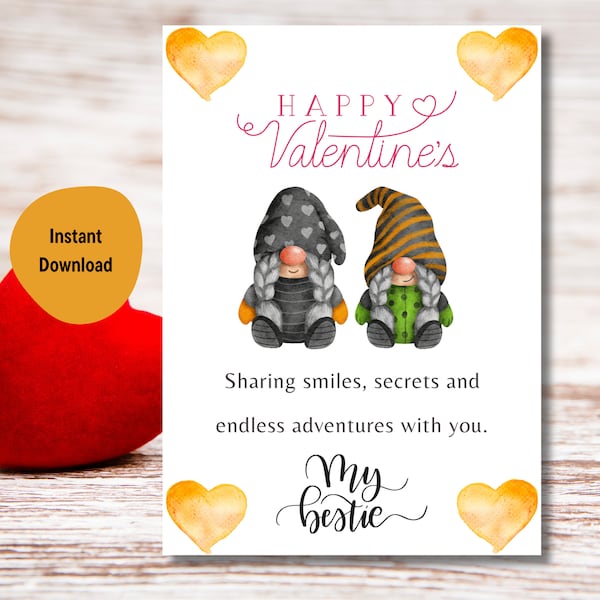 Best Friend Valentine Gnome Card, Special Friend Valentines Gnomes Day, My Bestie Galentines Day Card, Funny Valentine Card Gift