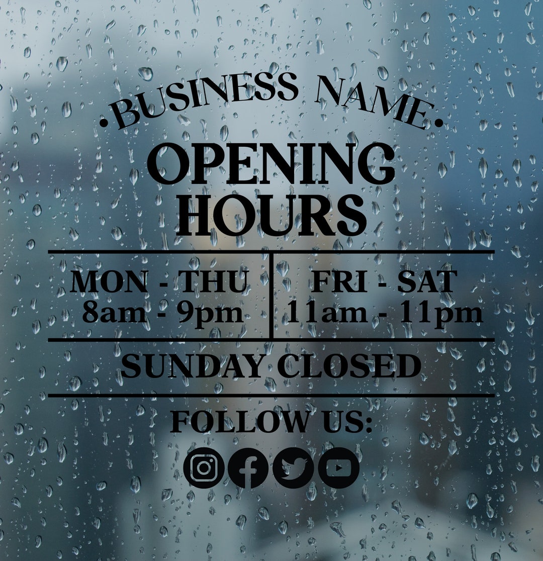 Store Open Hours Decal Storefront Sticker Shop Hours Store Etsy Canada