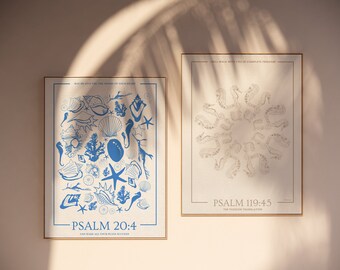 Seahorse Seashell Print Set, Coastal Scripture Wall Art (Digital Download)