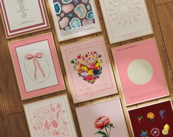 Christian Wall Art Bundle in Pink, Bible Verse Printable Posters, Christian Gallery Wall Set, Cute Preppy Posters, Trendy Apartment Decor