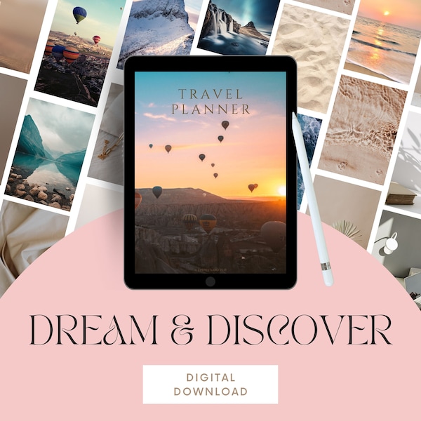 Dream & Discover Travel Planner Digital download, Travel Journal, Ipad, Printable, 70 pages