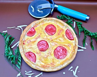 Handcrafted Ceramic Pepperoni Pizza Plate: Food Decor, Pizza Lover Gift