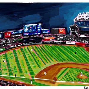 Yankee Stadium Art Print: Gouache Painting, NYC Baseball