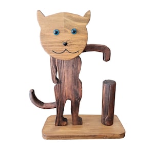 Portarotolo di carta igienica a forma di gatto in legno - Portarotolo rustico da cucina - Distributore di rotoli di carta igienica a forma di simpatico animale - Regalo per amanti dei gatti