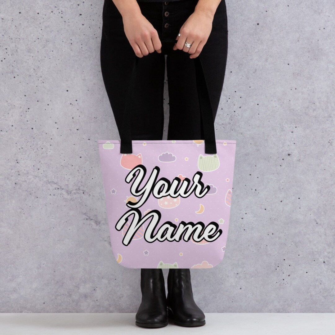 Personalized Cat Lover Tote Bag, Custom Name Kitty Tote Bag, Feline ... - Personalized Cat Carrying Bags