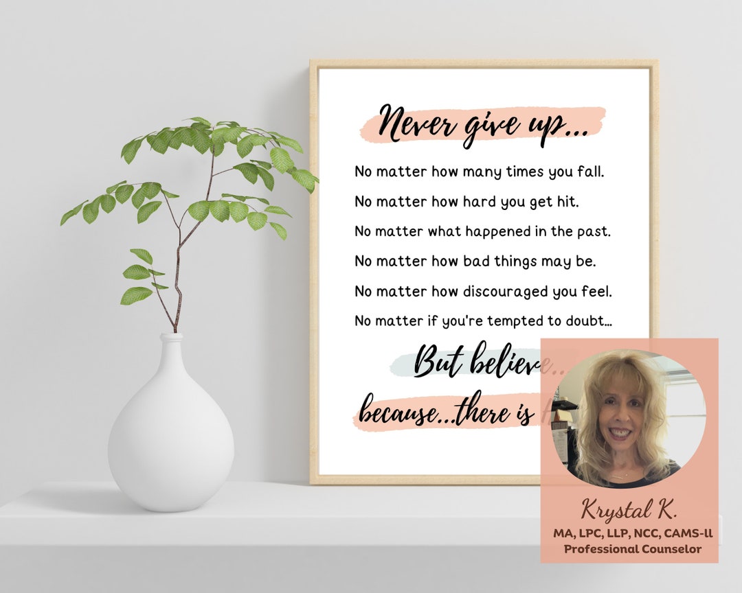 Never Give up Printable Poster Wall Art Sign Decor - Encouragement Gift ...