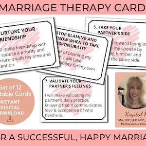 Marriage Therapy Cards for a Successful, Happy Marriage - Set of 12 Printable Cards