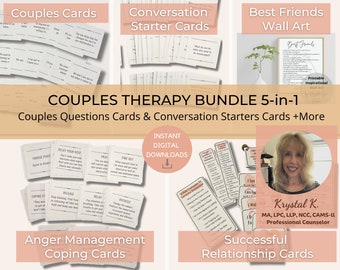 Couples Therapy Bundle, Relationship Cards Worksheets, Therapy Questions Communication Conversation Couples Printable Cards