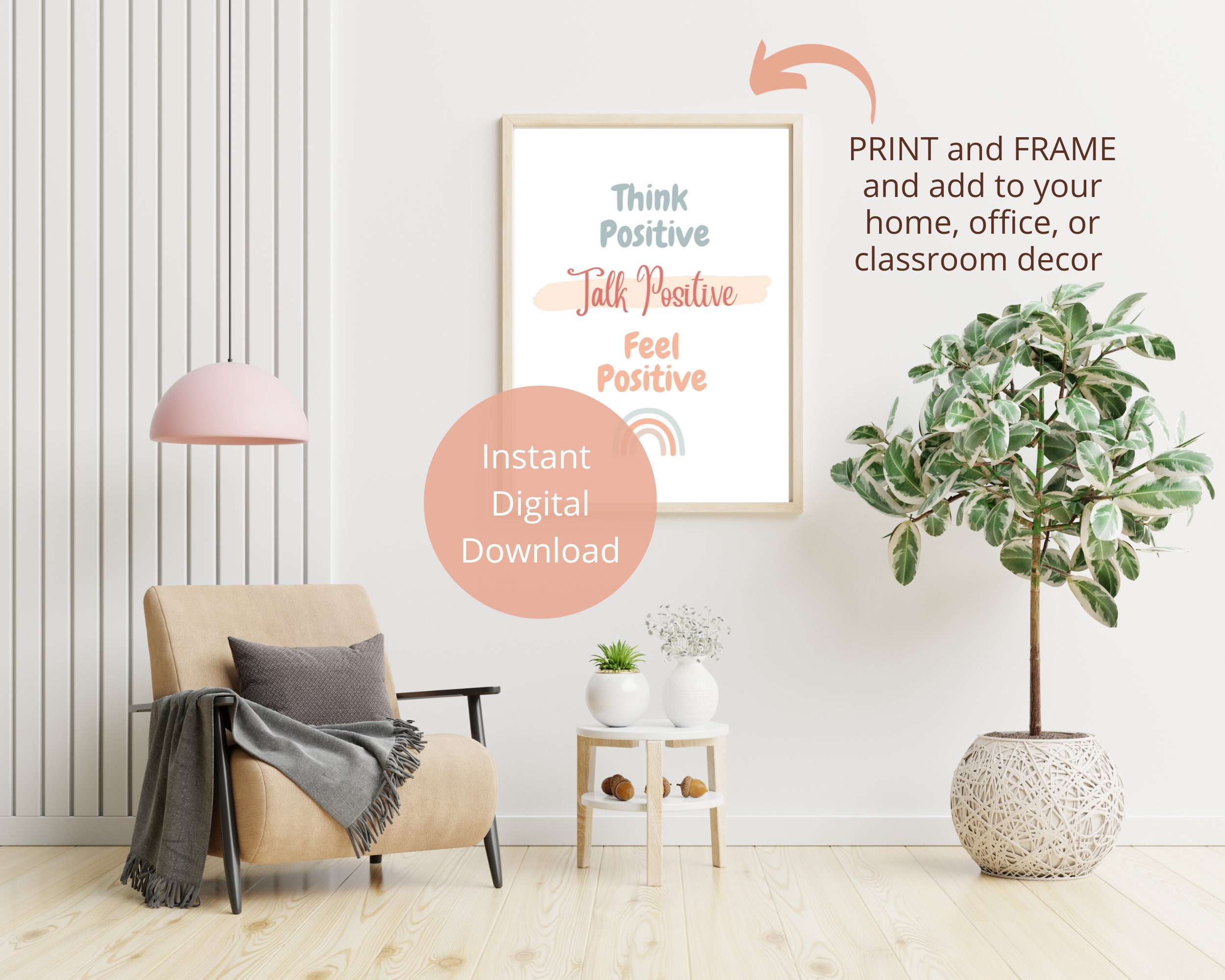 Think Positive Kids Wall Art Print Printable Poster - Positive Quote ...