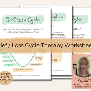 Grief Loss Cycle Therapy Worksheets Printable 11-pages PDF