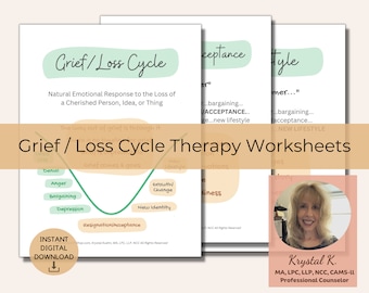 Grief Loss Cycle Therapy Worksheets Printable 11-pages PDF