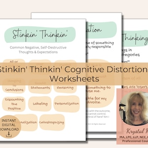 Stinkin&#39; Thinkin&#39; Cognitive Distortions Therapy Worksheets Printable 13-Pages