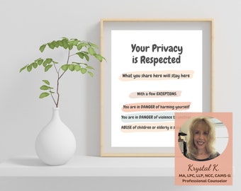 Your Privacy is Respected - Confidentiality Office Print Sign Wall Art Decor for Counseling Practice