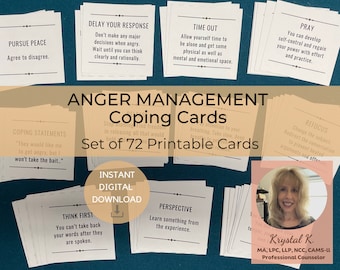 Anger Management Coping Cards, Therapy Tool (Printable)