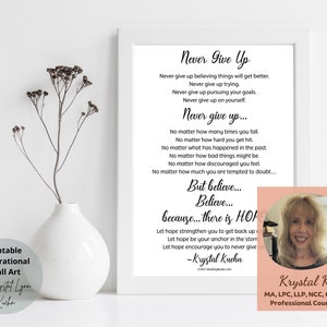 Never Give Up Poster, Hope, Strength, Encouragement Office Wall Decor, Minimalist Wall Art, Inspirational Print