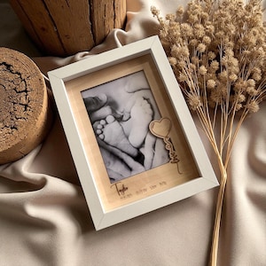 Personalized picture frame with wooden insert - Picture frame with engraved wooden passepartout (Personalized gift)