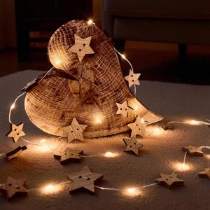 Guirnalda de luces LED de madera de roble con forma de estrella, decoración navideña | Decoración navideña | Decoración de ventanas | Decoración de ventanas | Flor de Pascua