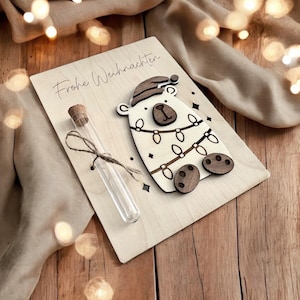 Weihnachtsgeschenk I Wunscherfüller Bärchens , Geldgeschenk Karte aus Holz , Reagenzglas, Handgemacht, Geschekverpackung zu Weihnachten