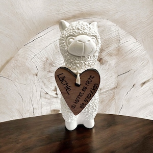 Sweet alpaca with sign heart made of walnut I Lama in white I Bear I Decoration I Ceramic I Decoration I Friendship gift