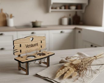Personalized liquor bench l Liquor bench with name l Oak wood bench with engraving l Perfect for weddings, birthdays, or Christmas