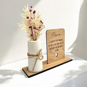 Geschenk für Freunde I Mama I Tochter I Sohn I Muttertag Geschenk I Blumen Karte Vase Holz I Liebe I Holzkarte mit Trockenblumen und Vase