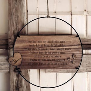 Ghirlanda per porta con bella scritta in legno e metallo I Nome individuale I Targhetta della famiglia I Targhetta con il nome I Quercia I Metallo nero I Anello ad anello