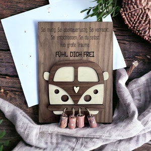 Huwelijksreis Ik voel me vrij I Bus Bulli Auto I Geldcadeau met naam I Cadeau-idee Reizen Vakantie Reizen Road Trip I Walnoot Eik