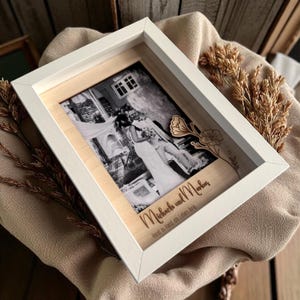 Personalized picture frame with wooden insert - Picture frame with engraved wooden passepartout (Personalized gift)