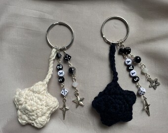 stray kids beaded keychain with crocheted star