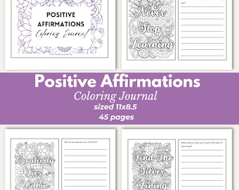 Journal de coloriage des affirmations | Imprimable Soins personnels et soulagement du stress | Réflexion guidée + Coloriages pour un esprit calme (PDF)