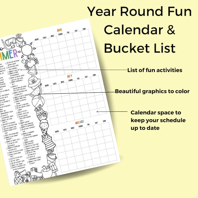 Family Fun Calendar | Coloring Poster | Bucket List Activities | All ...