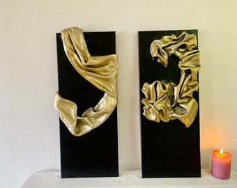 3D Gips Wand Kunst Skulptur Wohnkultur Minimalistischer Ton auf weißer oder schwarzer Tafel. Skandinavische Strukturkunst