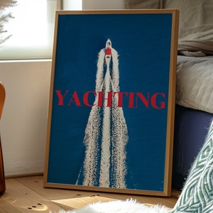 Trendiges Vintage-Boot-Dekor, Yacht-Poster, mädchenhafte Wandkunst, Ozean-Druck, Sommer, Marineblau, Wasser, Wohnheim, 70er-Jahre-Dekor, Sommer-Wandkunst, Luxusboot