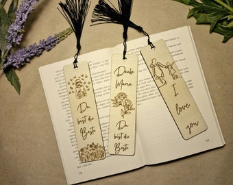 Personalized wooden bookmark with black tassel for mom | Handmade | Various designs | Gift for Mother's Day, mom