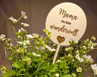 Personalisiertes Blumenstecker für Mama aus Holz | Handgefertigt | Verschiedene Motive | Geschenk für Muttertag, Mama, Geburtstage